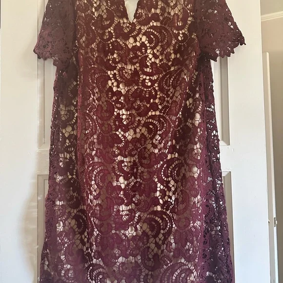 New with tags, large blu pepper lace maroon overlay dress - Picture 2 of 3